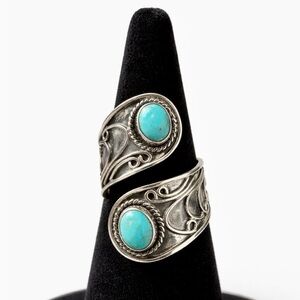 Natural Turquoise 925 Silver- Sz 9 Adjustable/Expandable Wrap Silver